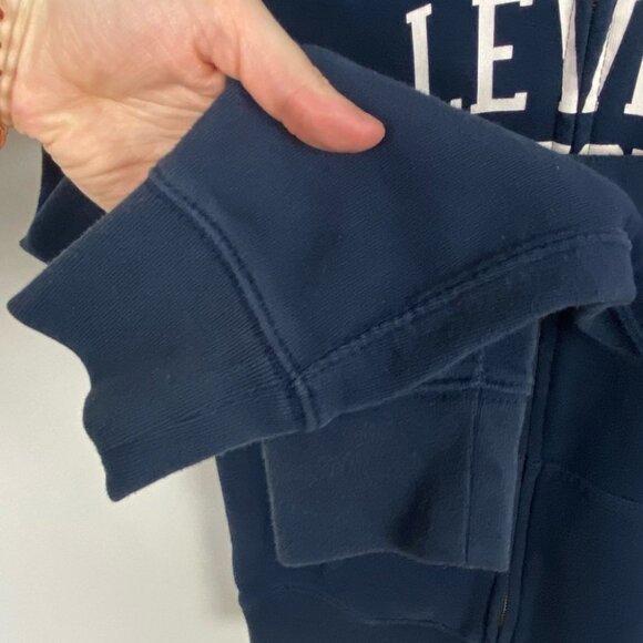Levis Classic Sweatshirt Hoodie Navy Blue Fleece Size XS Hooded Spellout Zipper - Picture 5 of 11